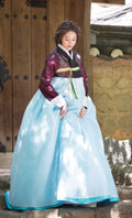 hanbok dress - blue skirt