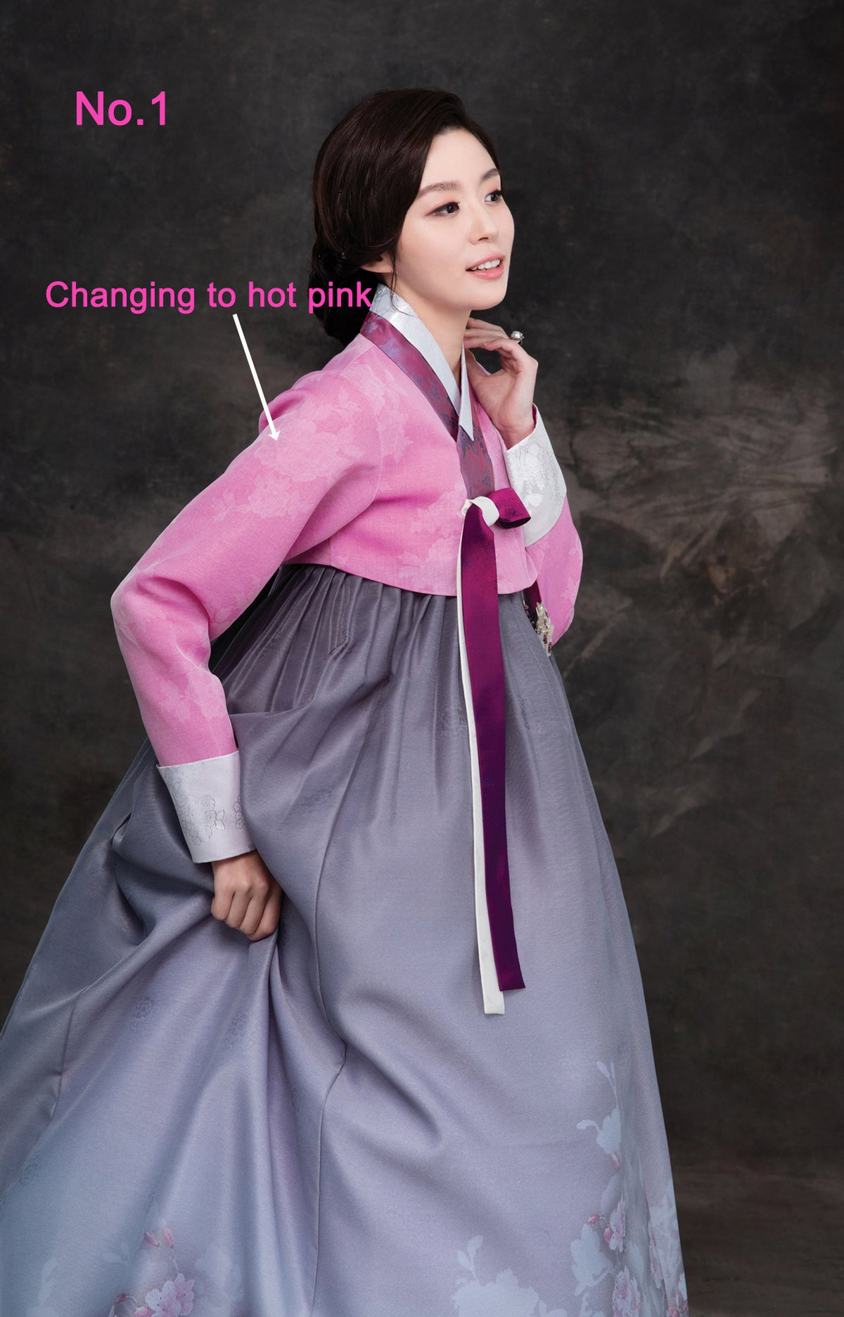a pink top and gray skirt for aunt