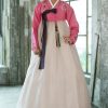 the hanbok of hotpink top light skirt