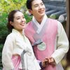 couple pink hanbok for wedding