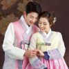 couple hanbok with pink and yellow