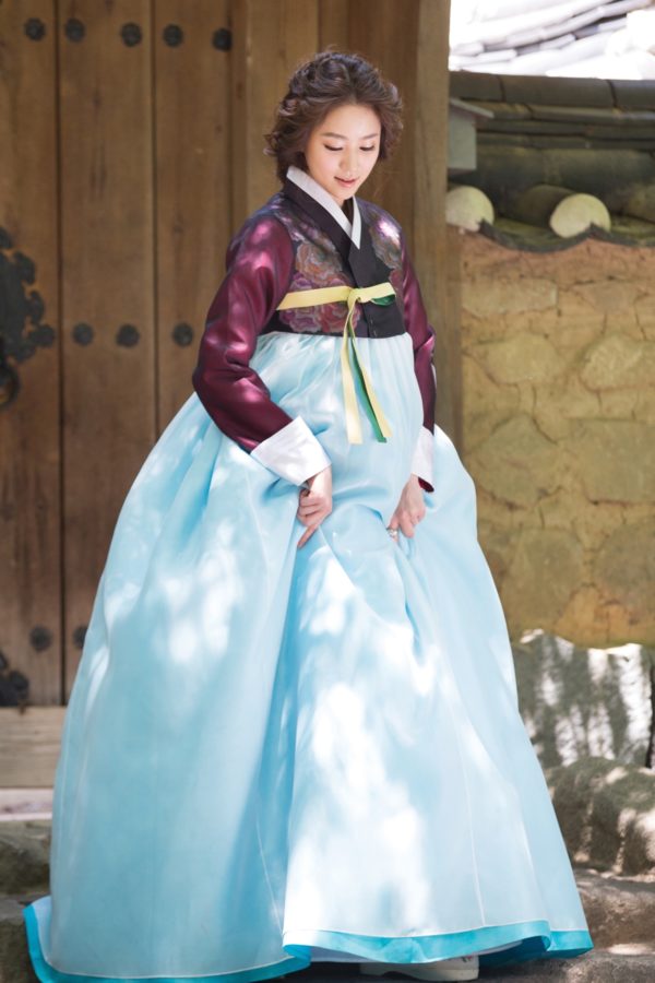 hanbok dress - blue skirt